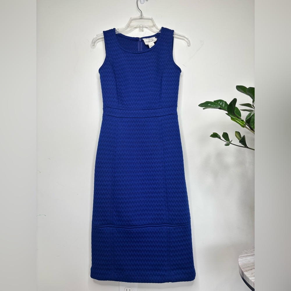 BN1 Tabitha Anthropologie Blue Textured Midi Dress Sleeveless Cocktail Party 2